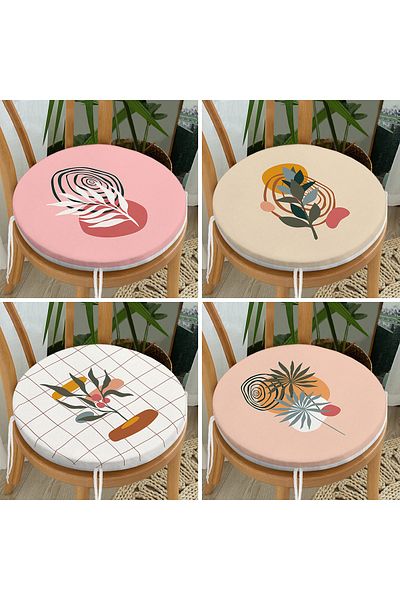 Realhomes Set of 4 Bohemian Tropical Leaf Motif Round Zippered Chair Cushions