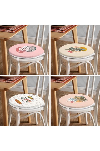 Realhomes Set of 4 Bohemian Tropical Leaf Motif Round Zippered Chair Cushions