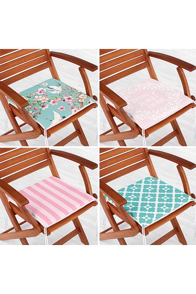 Realhomes Set of 4 Pink and Mint Green Concept Decorative Zippered Chair Cushions