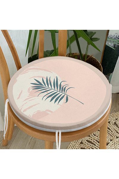 Realhomes Digital Printed Modern Round Zippered Chair Cushion with Leaf Pattern on Pastel Floor