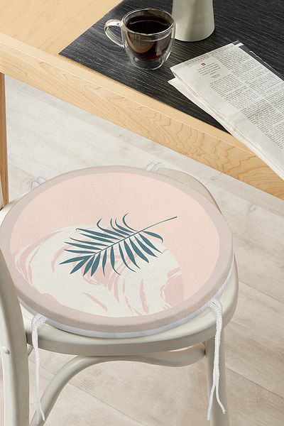 Realhomes Digital Printed Modern Round Zippered Chair Cushion with Leaf Pattern on Pastel Floor
