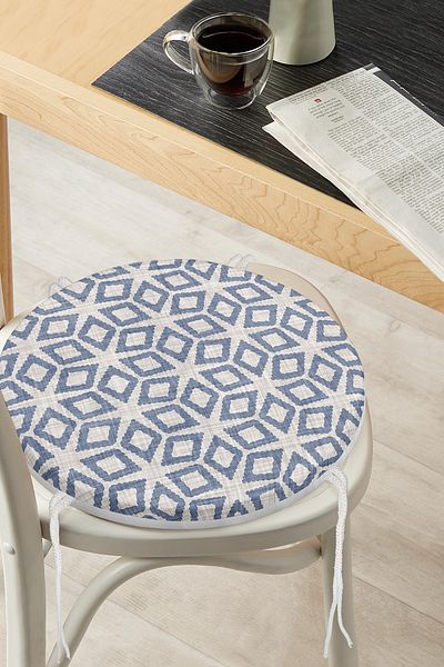 Realhomes Geometric Drawings on Denim Gray Floor Special Design Round Zippered Chair Cushion
