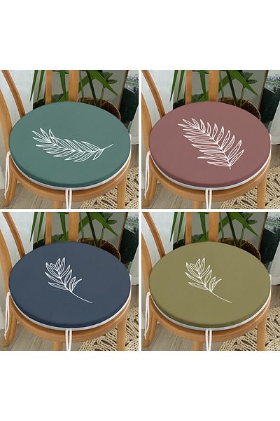 Realhomes Set of 4 Colorful Floor White Floral Drawing Round Zippered Chair Cushions