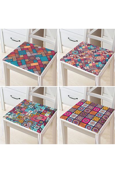 Realhomes Set of 4 Colorful Ethnic Checkered Design Zippered Chair Cushions