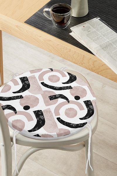 Realhomes Round Zippered Chair Cushion with Abstract Geometric Drawing Motif on White Background