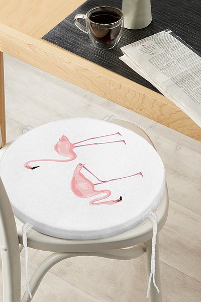 Realhomes Pink Flamingo Patterned Digital Printed Round Zippered Chair Cushion