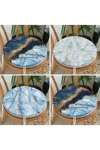 Realhomes Set of 4 Blue Marble Round Zippered Chair Cushions