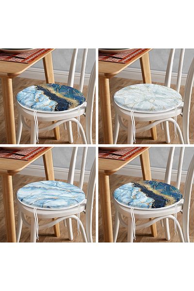 Realhomes Set of 4 Blue Marble Round Zippered Chair Cushions