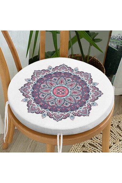 Realhomes Circle Tile Patterned Digital Printed Round Zippered Chair Cushion