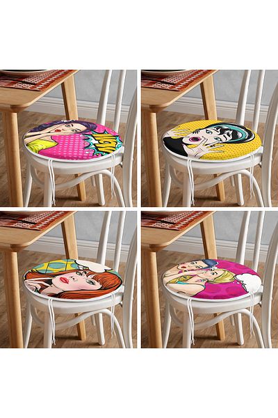 Realhomes Set of 4 Pop-art Fashion Girl Round Zippered Chair Cushions