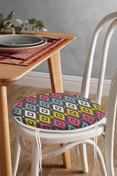 Realhomes Colorful Geometric Patterned Digital Printed Round Zippered Chair Cushion