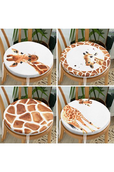 Realhomes 4-Piece Special Drawing Giraffe Design Digital Printed Modern Round Zippered Chair Cushion Set