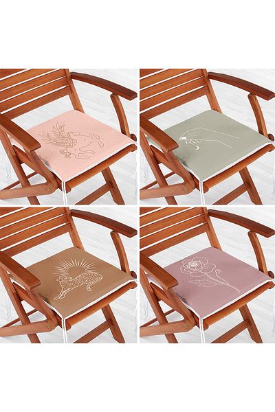 Realhomes 4-Piece Colorful Onedraw Drawing Leaf Patterned Modern Zippered Chair Cushion Set on the Floor