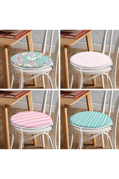 Realhomes Set of 4 Pink and Mint Green Concept Decorative Round Zippered Chair Cushions