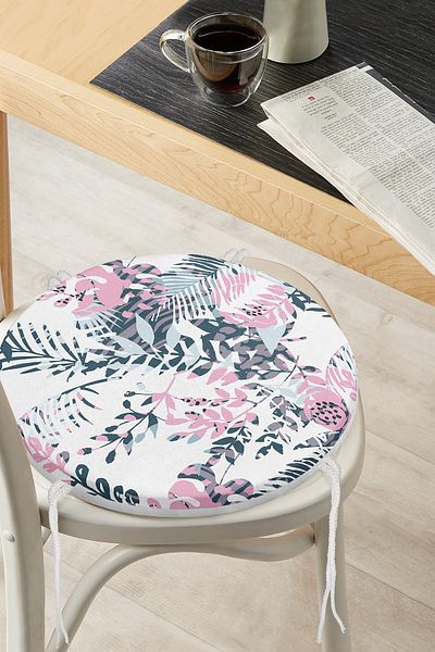 Realhomes Modern Digital Printed Round Zippered Chair Cushion with Watercolor Leaf Motif