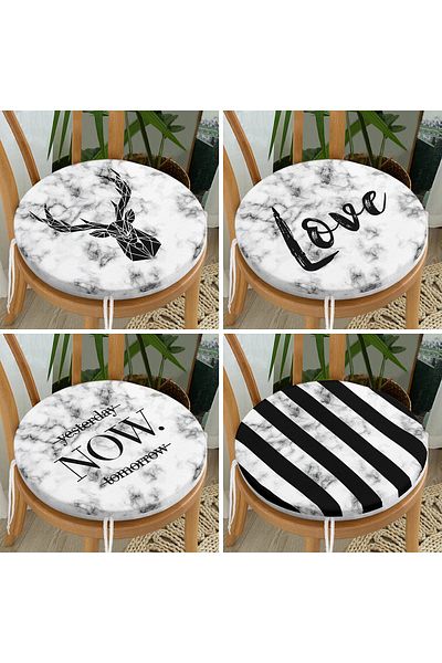 Realhomes Set of 4 Digital Printed Round Zippered Chair Cushions with Marble Floor Design