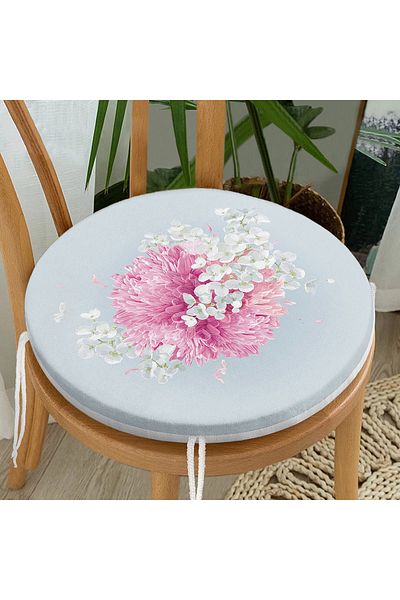 Realhomes Digital Printed Modern Round Zippered Chair Cushion with Colorful Background Hydrangea Flower Pattern