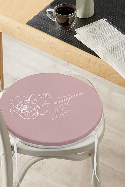 Realhomes White Floral Patterned Digital Printed Modern Round Zippered Chair Cushion on Pastel Floor