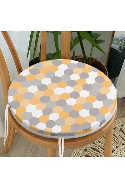 Realhomes Geometric Drawing on Colorful Floor Digital Printed Modern Round Zippered Chair Cushion