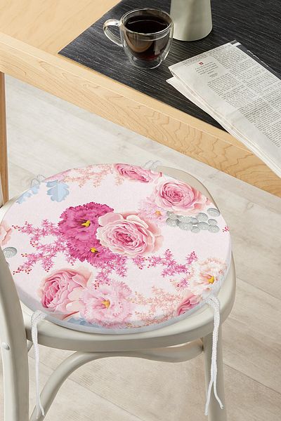 Realhomes Powder Flowers Themed Digital Printed Round Zippered Chair Cushion