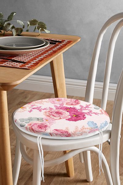 Realhomes Powder Flowers Themed Digital Printed Round Zippered Chair Cushion