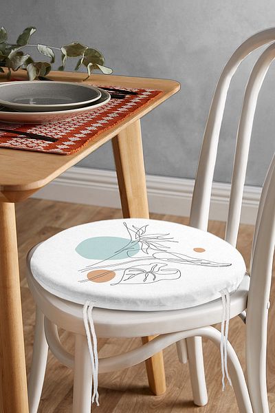 Realhomes Round Zippered Chair Cushion with Drawing Floral Design on White Background