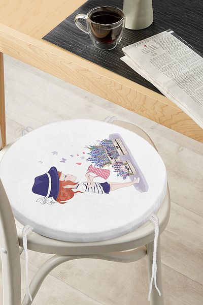 Realhomes Girl Themed Digital Printed Round Zippered Chair Cushion
