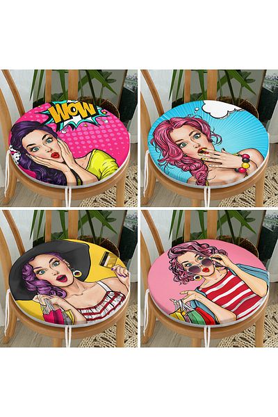 Realhomes Set of 4 Fashion Girl Concept Round Zippered Chair Cushions