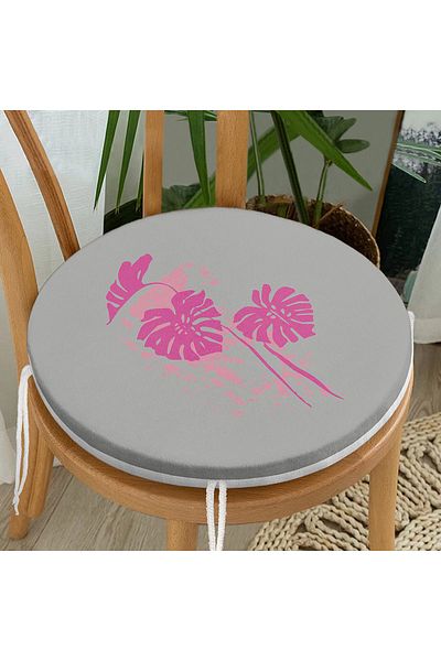 Realhomes Fuchsia Palm Leaf Digital Printed Round Zippered Chair Cushion