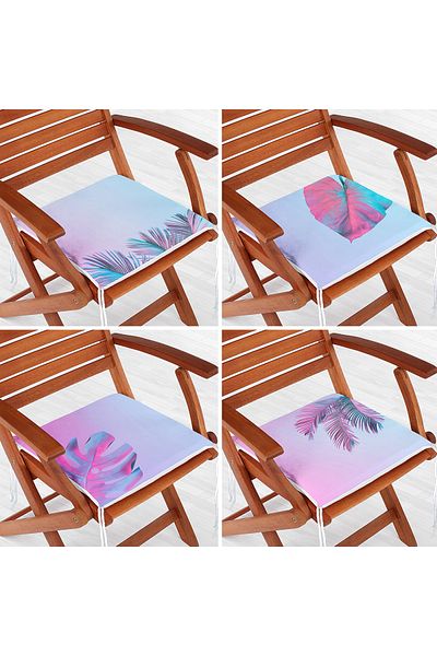Realhomes 4-Piece Neon Tropical Leaf Pattern Digital Printed Special Design Zippered Chair Cushion Set