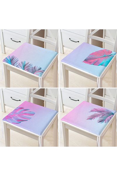 Realhomes 4-Piece Neon Tropical Leaf Pattern Digital Printed Special Design Zippered Chair Cushion Set