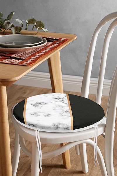 Realhomes Colorful Geometric Patterned Marble Motif Digital Printed Modern Round Zippered Chair Cushion