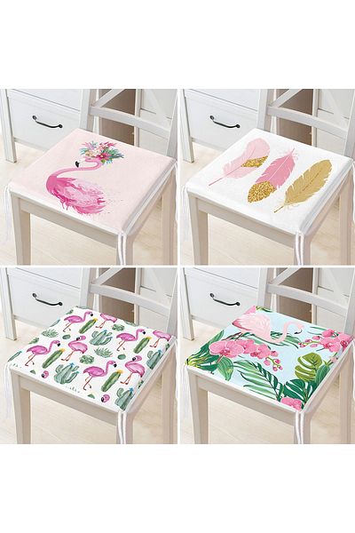 Realhomes Colorful Digital Printed Zippered Chair Cushion Set of 4 with Flamingo Design