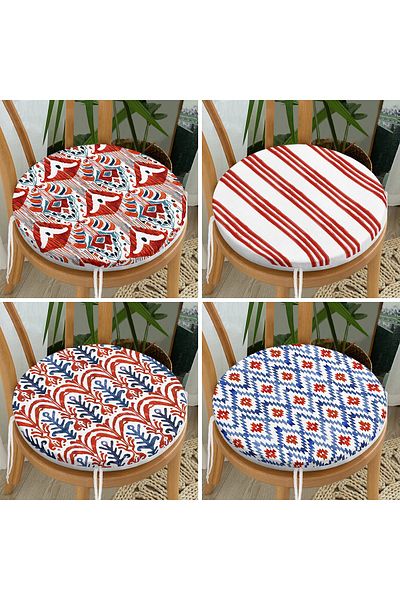 Realhomes Set of 4 Red Watercolor Motif Round Zippered Chair Cushions