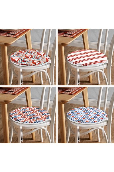 Realhomes Set of 4 Red Watercolor Motif Round Zippered Chair Cushions