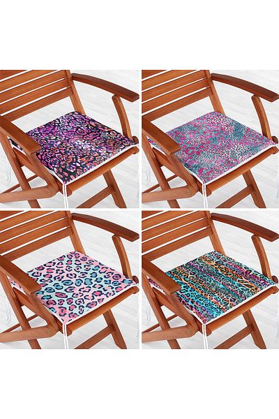 Realhomes Set of 4 Colorful Leopard Patterned Zippered Chair Cushions