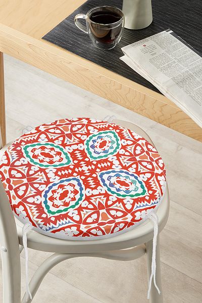 Realhomes Digital Printed Modern Round Zippered Chair Cushion with Tile Pattern on White Background