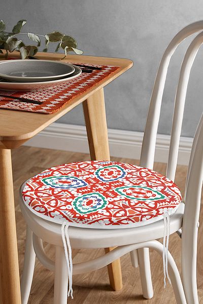 Realhomes Digital Printed Modern Round Zippered Chair Cushion with Tile Pattern on White Background