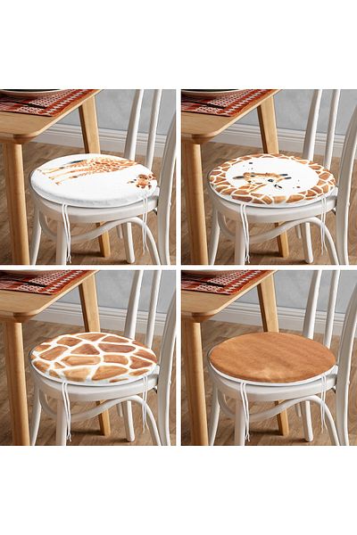 Realhomes 4-Piece Giraffe Motif Digital Printed Round Zippered Chair Cushion Set