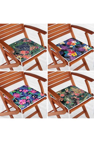 Realhomes Set of 4 Tropical Leaf Motif Ethnic Figured Zippered Chair Cushions