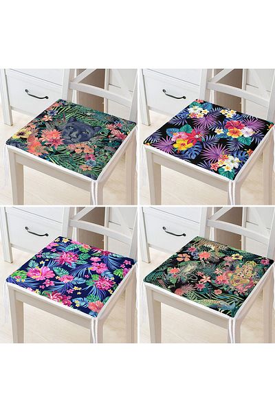 Realhomes Set of 4 Tropical Leaf Motif Ethnic Figured Zippered Chair Cushions