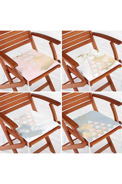 Realhomes 4-Piece Modern Zippered Chair Cushion Set with Geometric Drawings on Colorful Floor