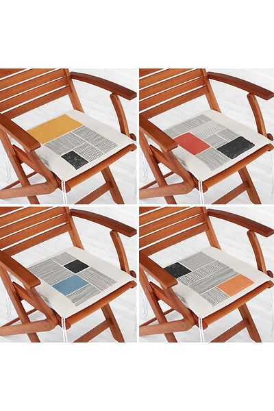 Realhomes 4-Piece Dark Ivory Colored Line Design Digital Printed Modern Zippered Chair Cushion Set