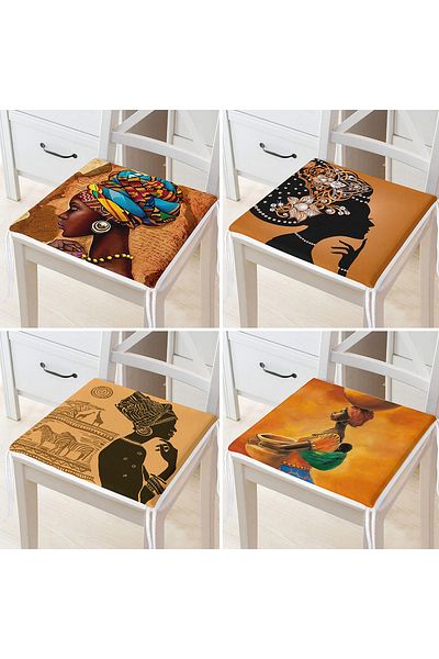 Realhomes 4-Piece African Themed Modern Decorative Zippered Chair Cushion Set