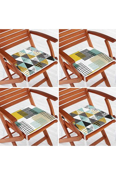 Realhomes 4-Piece Modern Zippered Chair Cushion Set with Geometric Patterns on White Floor