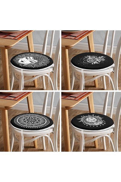 Realhomes 4-Piece Black and White Medusa Design Round Zippered Chair Cushion Set