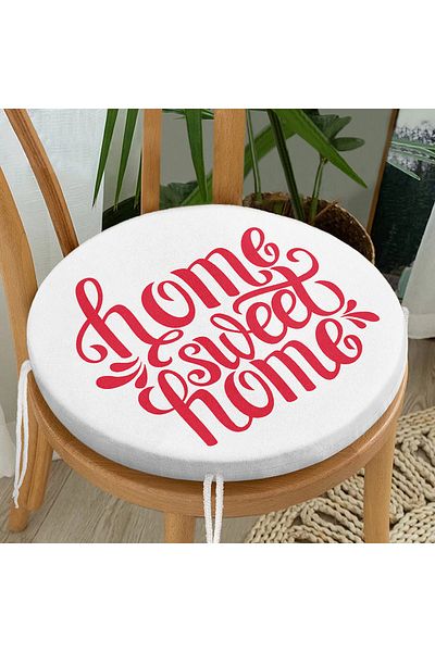 Realhomes Red Home Sweet Home Digital Modern Round Zippered Chair Cushion