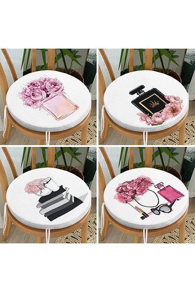 Realhomes 4-Piece Perfume Patterned Round Zippered Chair Cushion Set