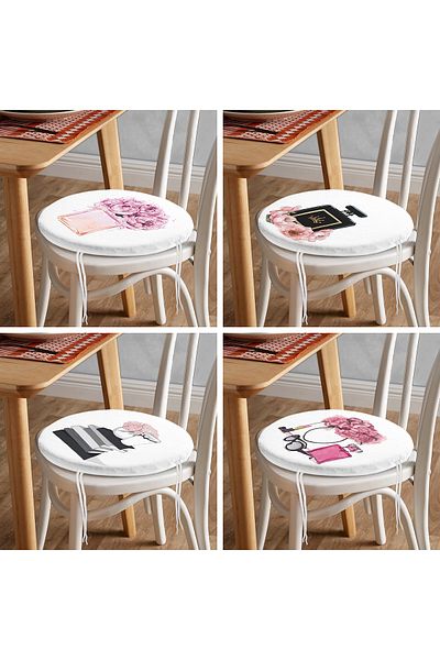 Realhomes 4-Piece Perfume Patterned Round Zippered Chair Cushion Set