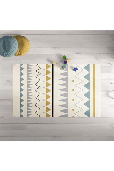 MODANOİVA Kaymaz Taban Yikanabilir Renkli Üçgen Zikzaklar Desenli Dijital Bas...